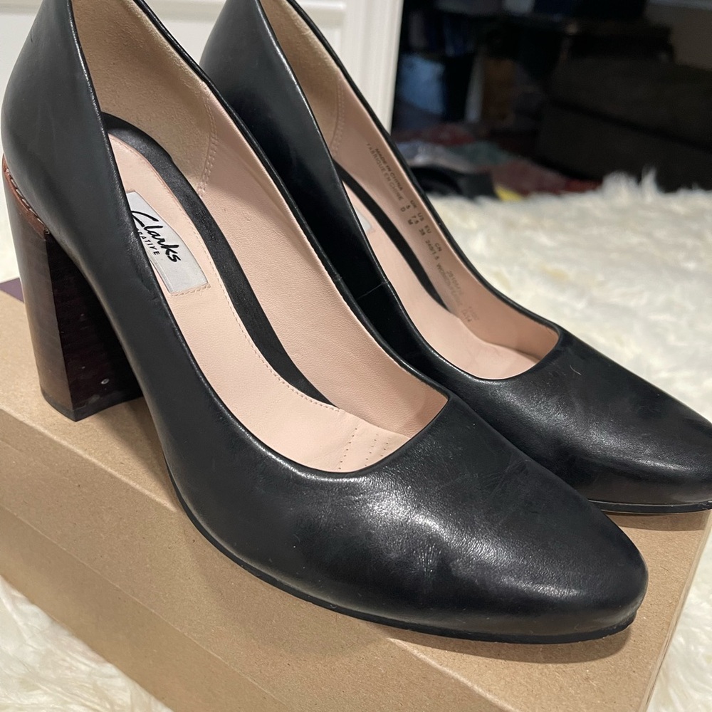 Clarks Black Block Heel Pumps